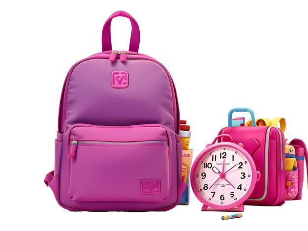 PSD backpack with alarm clock and school equipment back to school concept psd