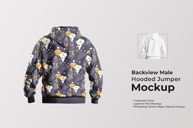 Backview male hooded jumper mockup