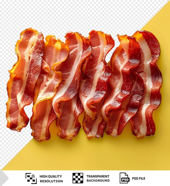 bacon slices mockup on a yellow background png psd