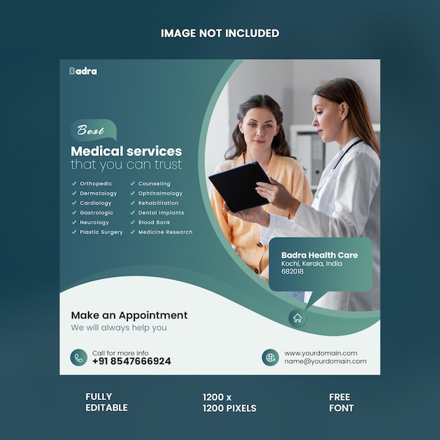 Badra medical healthcare social media post and square web social media web banner template