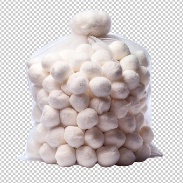 PSD bag of cotton balls on transparent background