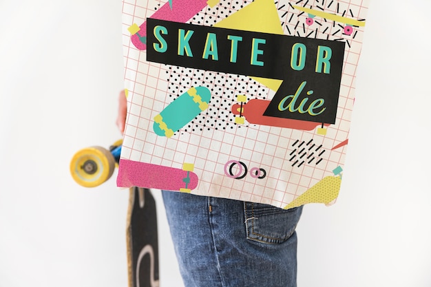 PSD bag mockup with skateboard concept