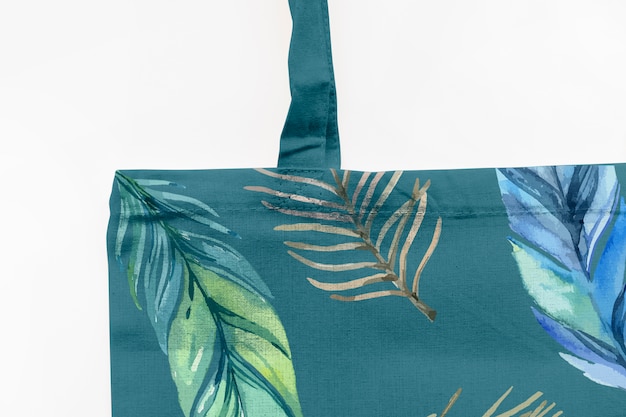 PSD bag mockup with tropical flowers concept