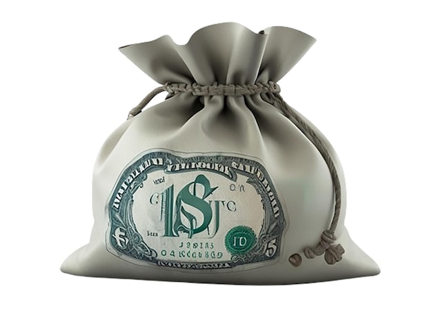 PSD a bag of money with a ribbon tied around the top