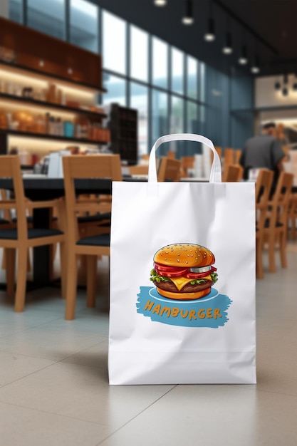 a bag with a picture of a hamburger on it