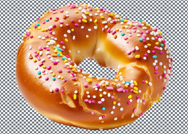 Bagel with colorful sprinkles isolated on a transparent background