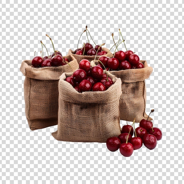 PSD bags of cherries isolated on a transparent background