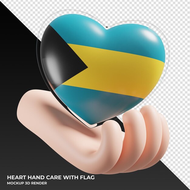 Bahamas flag with heart hand care realistic 3d textured