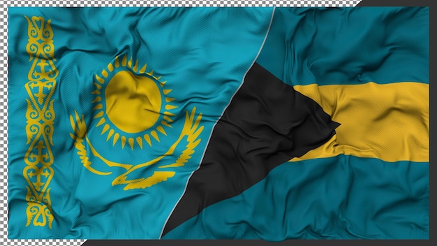 Bahamas and Kazakhstan Two Flags Together Bilateral Relations 3D Rendering