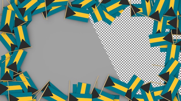 Bahamas Paper Flag scattered around the frame 3D Rendering