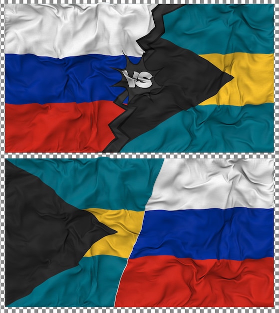 Bahamas vs Russia Half Combined Flag Cloth Bump Texture 3D Rendering