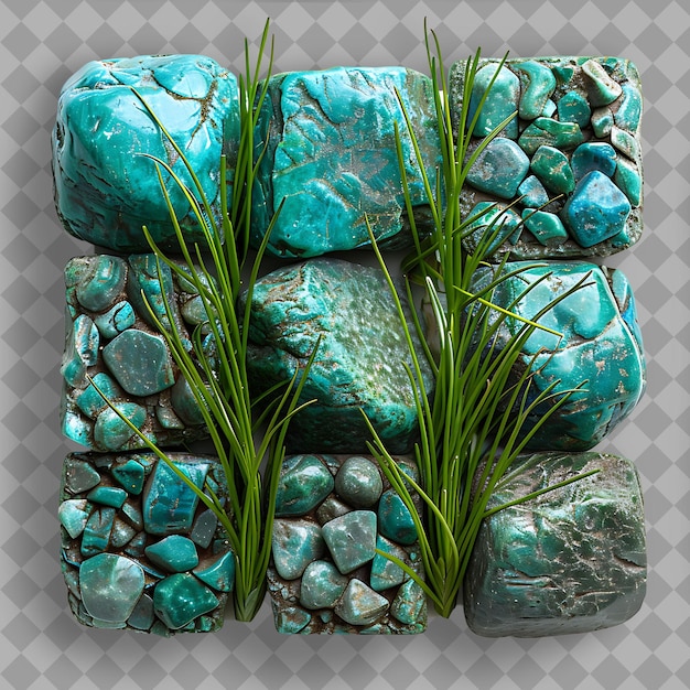 PSD bahia argentine grass with onyx stones and turquoise accents isolated green texture on clean bg