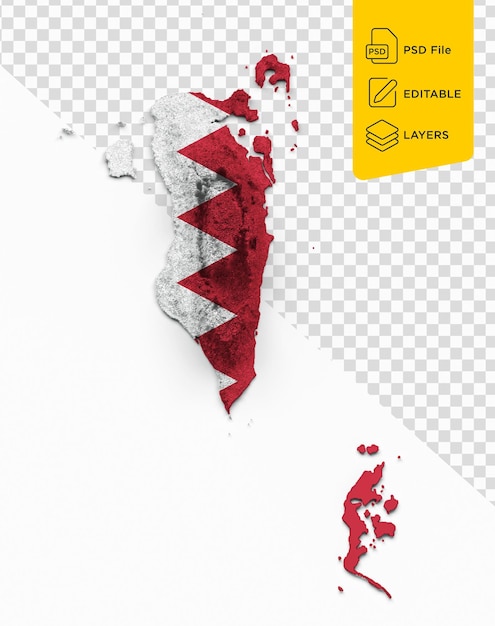 PSD bahrain map bahrain flag shaded relief color height map on white background 3d illustration