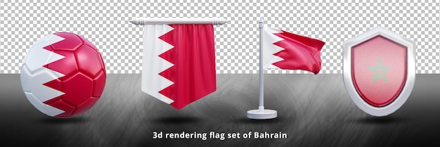 Bahrain national flag set illustration or 3d realistic Bahrain waving country flag set icon