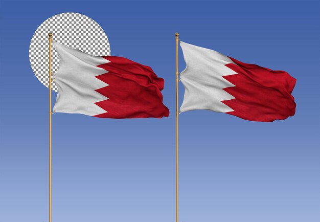 PSD bahrain wavy flags with pole 3d rendering