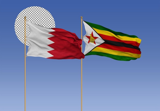 Bahrain and Zimbabwe Wavy Flags Together Bilateral Relations 3D Rendering