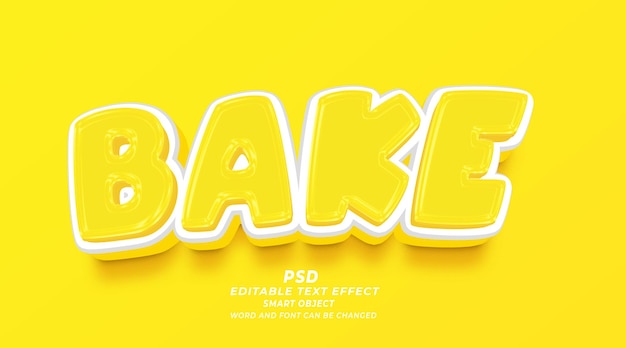 Bake 3d editable text effect PSD photoshop template with cute background