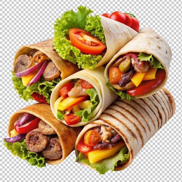 Baked bread wrap fajita burrito shawarma isolated on transparent background