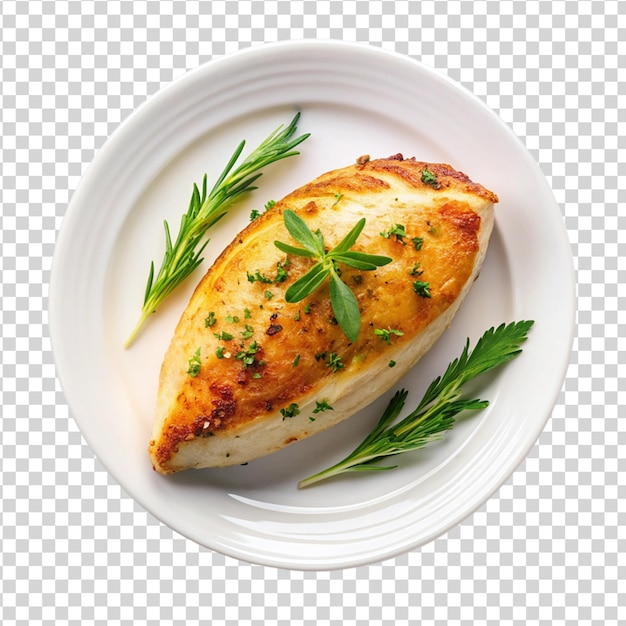 Baked chicken fillet on a white plate Isolated on white background