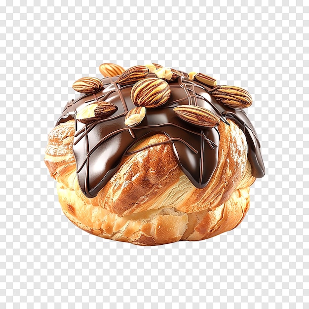 PSD baked pastries with chocolate cream and almonds on a transparent background