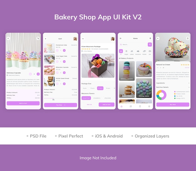 PSD bakery shop app ui kit v2