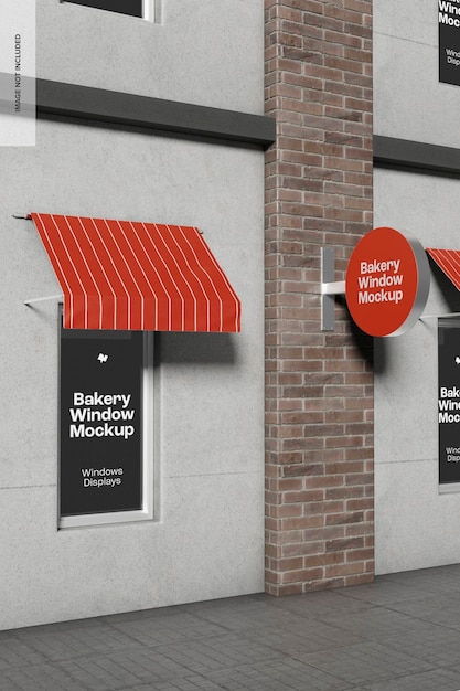 Bakery Window with Awning Mockup, Perspective