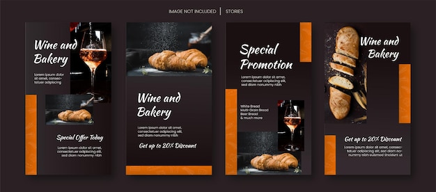 PSD bakery and wine social media design template stories