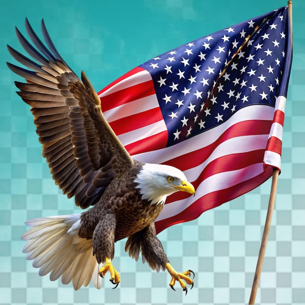 Bald Eagle flying with USA American national flag premium