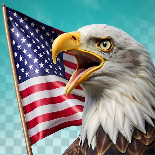 Bald Eagle flying with USA American national flag premium