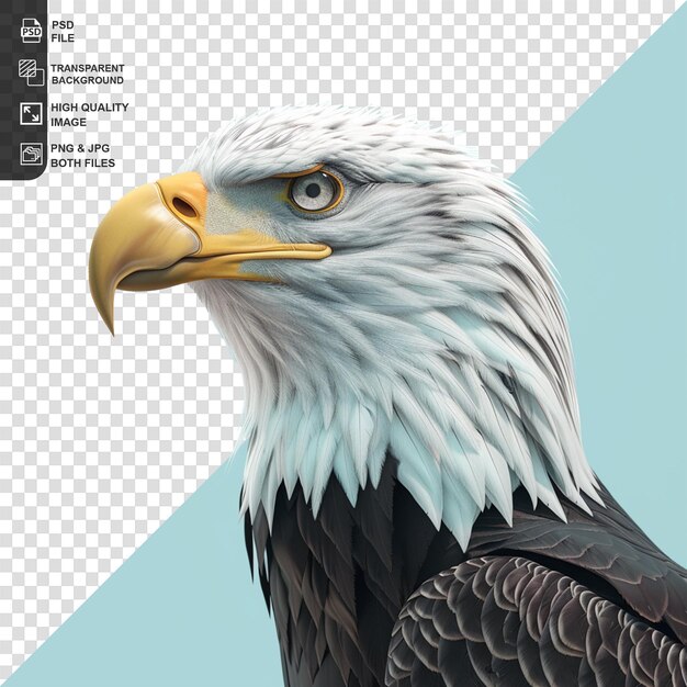 Bald eagle scanning surroundings on transparent background