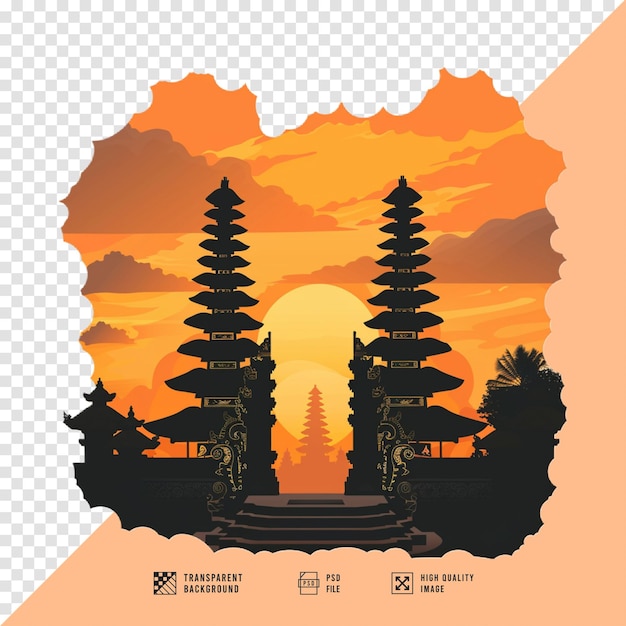 PSD bali temple image at sunset without background hd quality