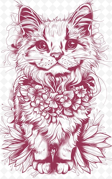 Balinese Cat Wearing a Hawaiian Lei With a Happy Expression Animals Sketch Art Vector Collections