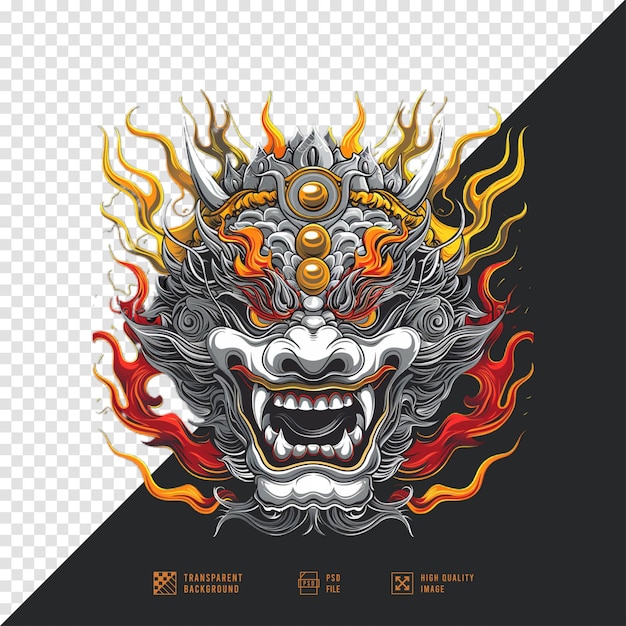 Balinese style oni mask without background HD quality