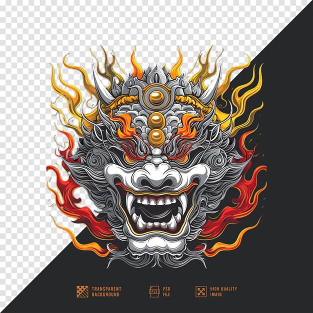 PSD balinese style oni mask without background hd quality