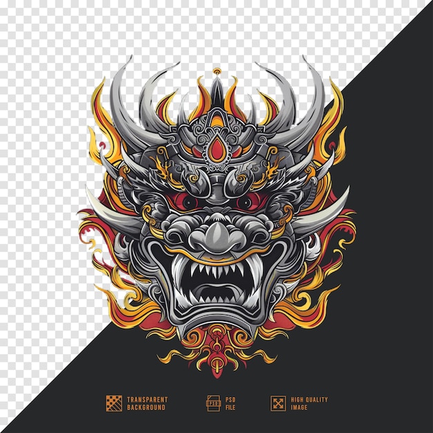 PSD balinese style oni mask without background hd quality