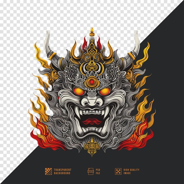 Balinese style oni mask without background HD quality