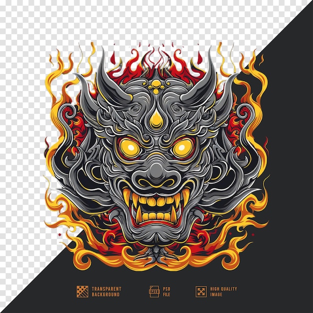 PSD balinese style oni mask without background hd quality