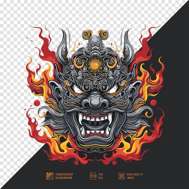 PSD balinese style oni mask without background hd quality