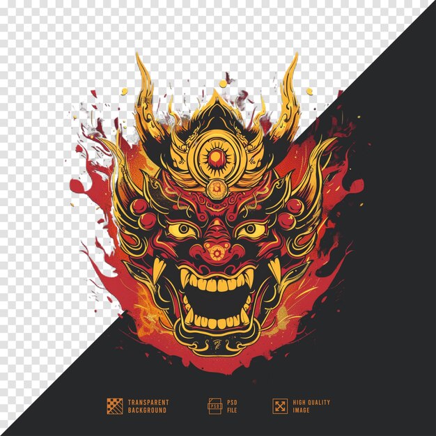 PSD balinese style oni mask without background hd quality