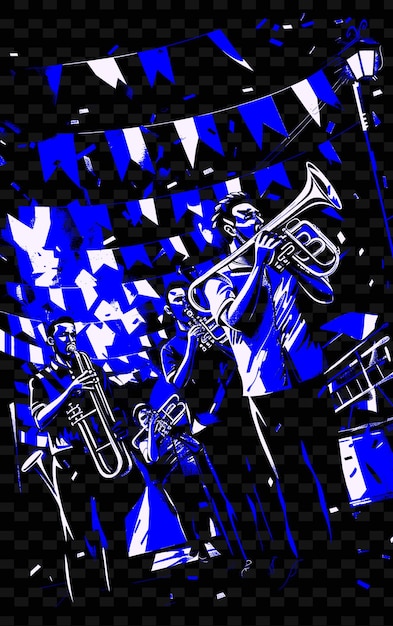 PSD balkan brass band playing in a lively street festival with c vector illustration music poster idea