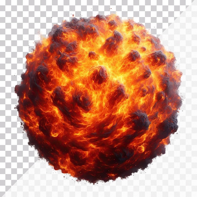 PSD a ball from cracked stone with magma and fire isolated on a transparent background