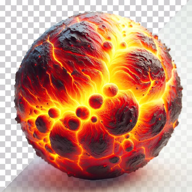 PSD a ball from cracked stone with magma and fire isolated on a transparent background