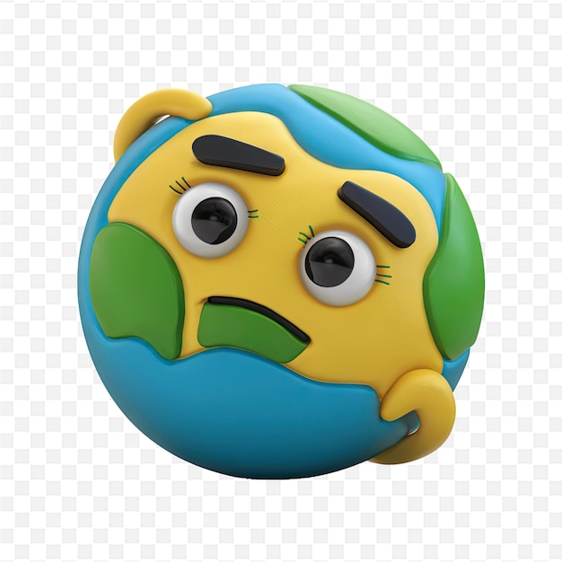 PSD a ball with a sad face and a green planet on it