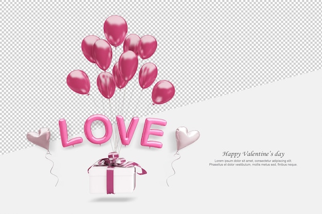 Ballons and gift in 3d rendering