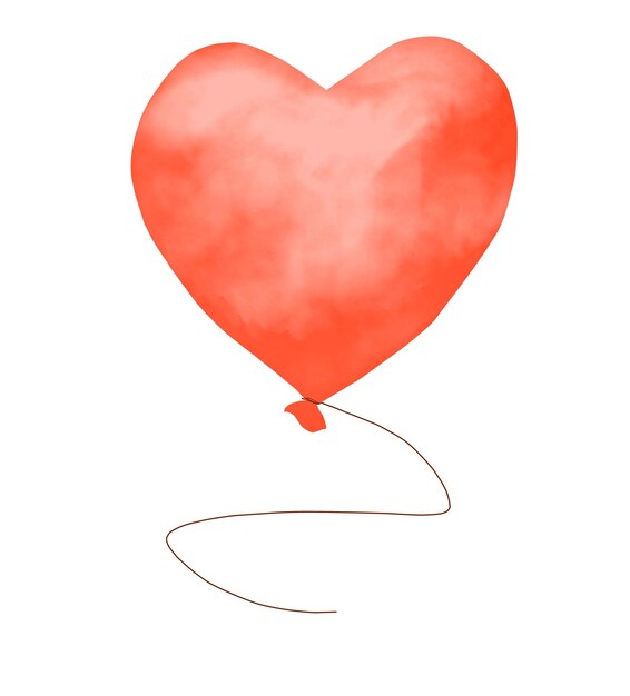 PSD balloon heart shape with string red watercolor digital illustration for holidays cards