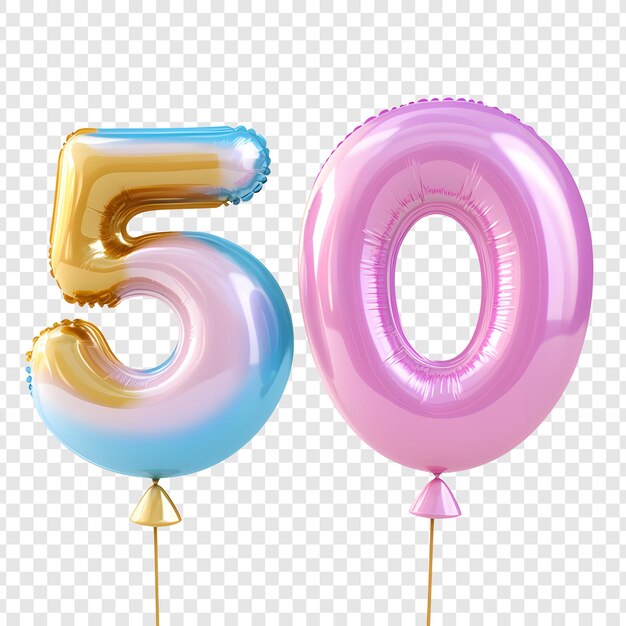 PSD balloon number 50 hovering over a transparent background