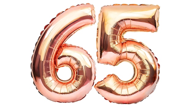 PSD balloon number sixty five made of rose gold color