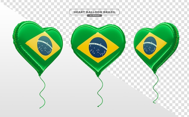 Balloon in the shape of a heart in 3d render with the flag of Brazil