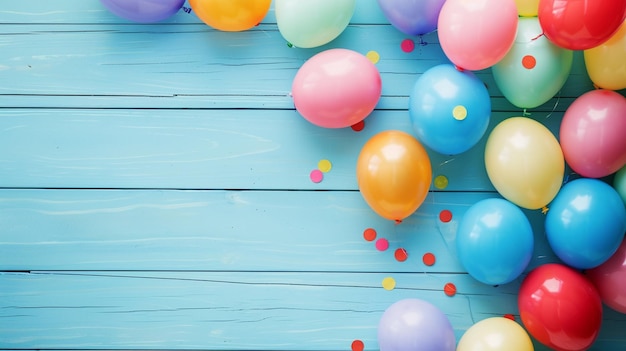 balloons on a blue happy birthday background with a blue board that says