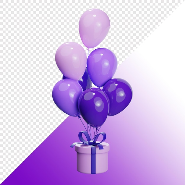 Balloons and gift box 3D rendering Present consept